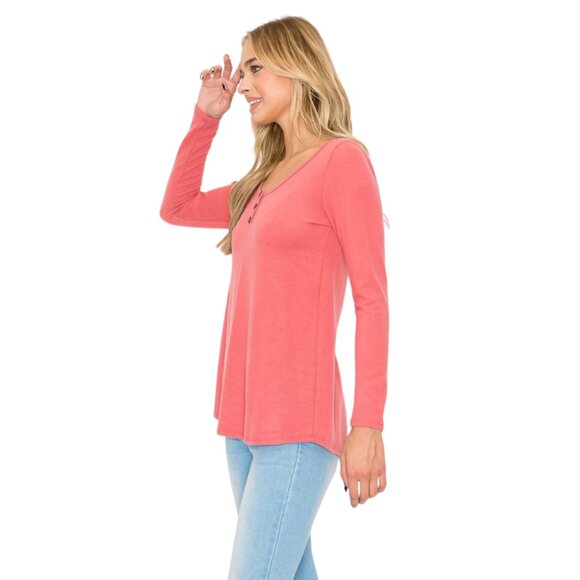 Button Scoop Neck Top in Mauve by A.gain - Picture 3 of 3